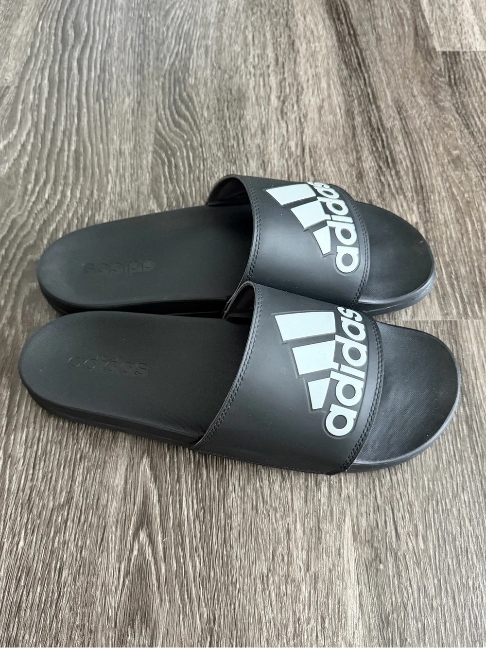 adidas Black Slides with White Logo Strap